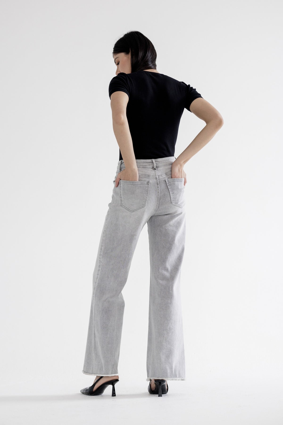 Grey Wide Leg Raw Hem
