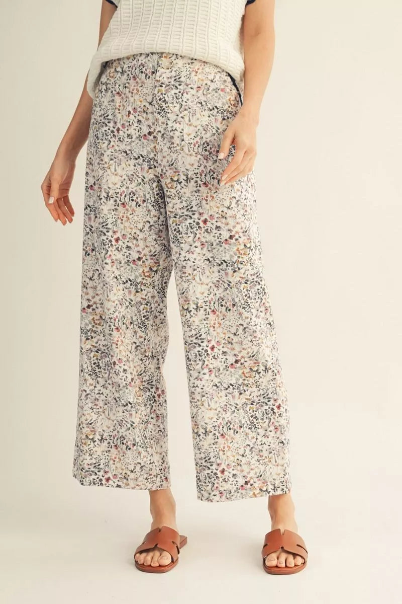 Ivory Floral Wide Leg Pant