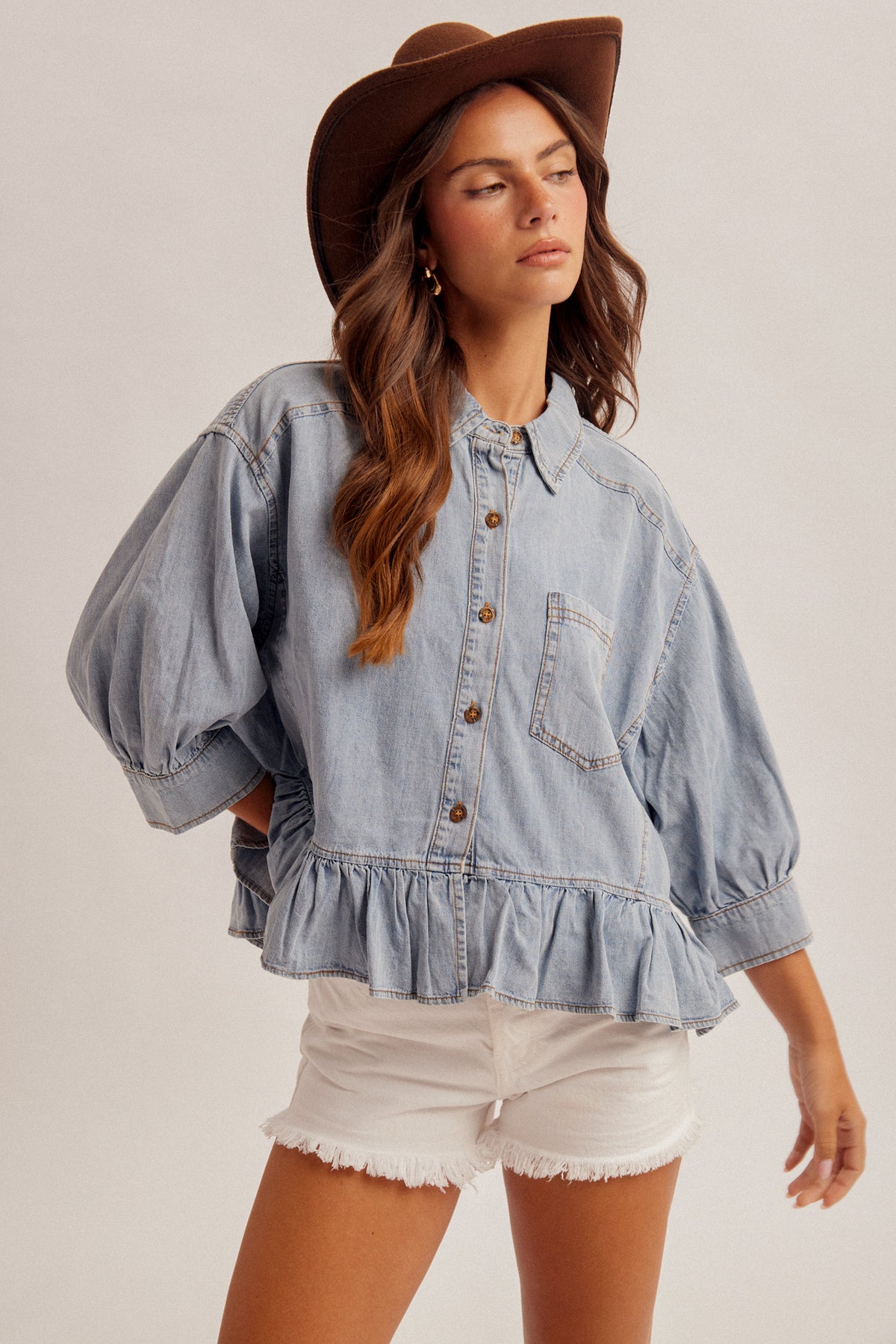 Frill Bottom Denim Shirt