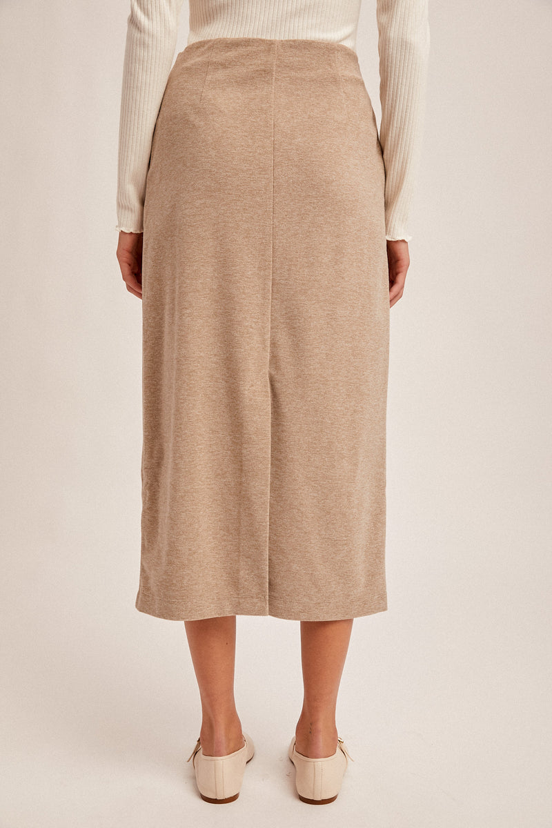 Taupe Textured Midi Skirt