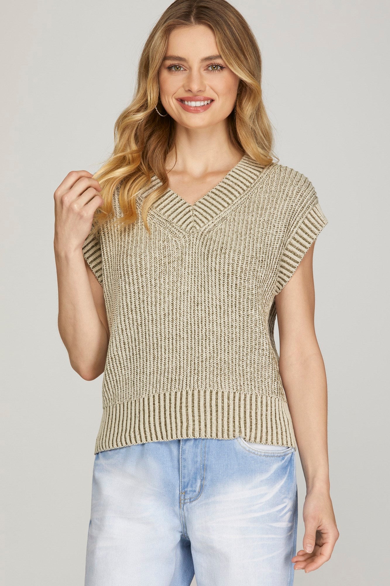 Olive Two Toned Sweater Vest