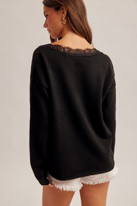 Black Lace Trim Sweater