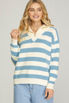 Blue Stripe Half Zip Sweater