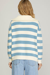Blue Stripe Half Zip Sweater
