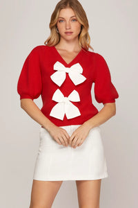 Red Bow Front Sweater