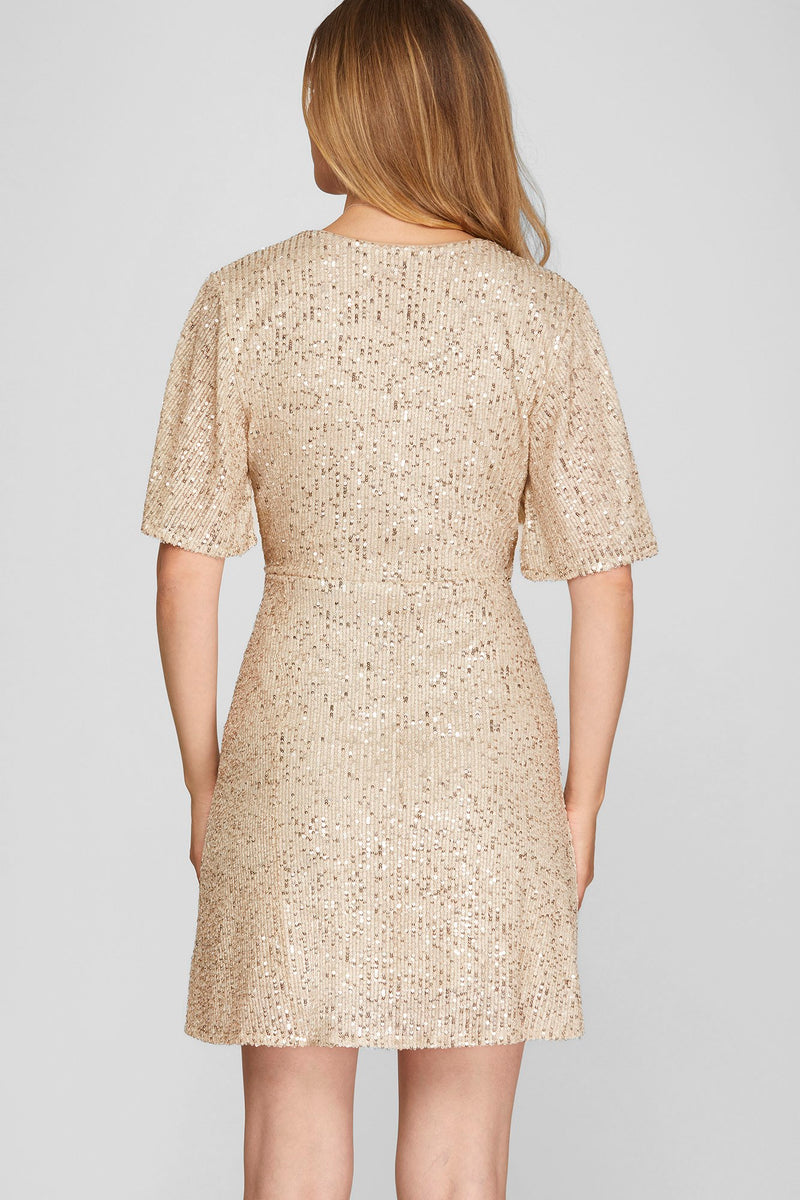 Gold Sequin Wrap Dress