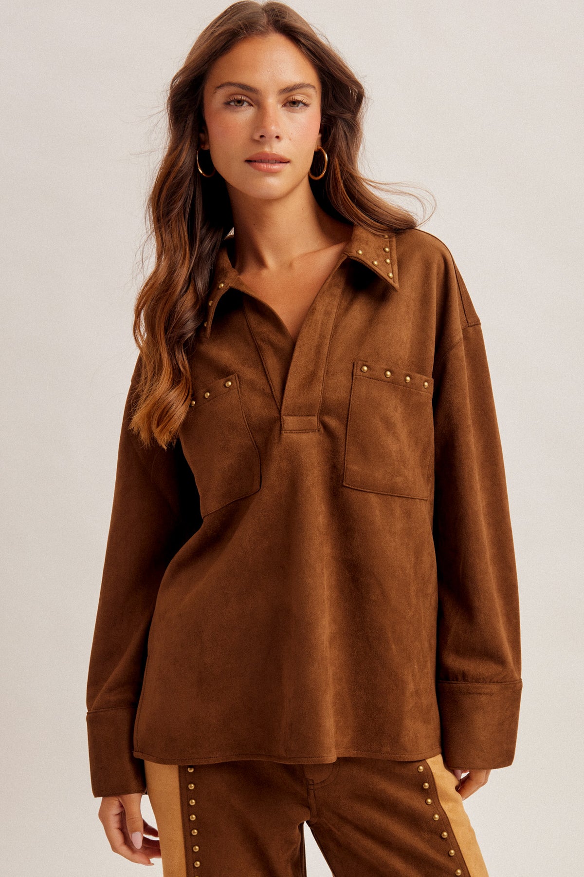 Brown Suede Stud Top