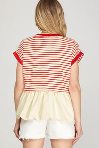 Red Stripe Scallop Top