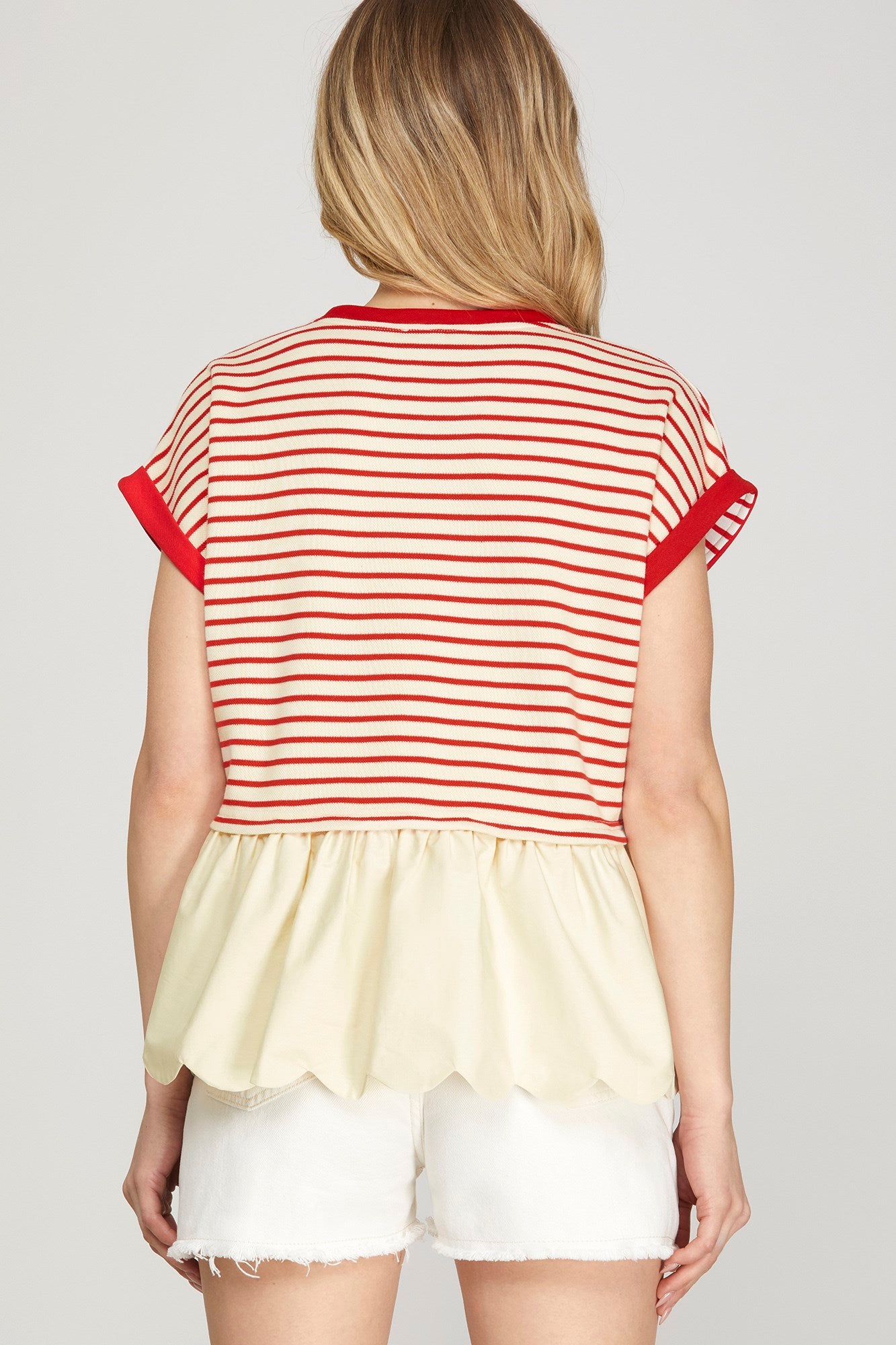 Red Stripe Scallop Top