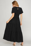 Black Pintuck Tier Dress