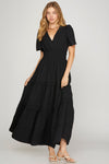Black Pintuck Tier Dress