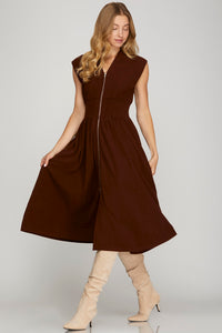 Wine Twill Zip Dress