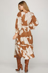 Caramel Floral Midi Dress