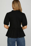 Black Ruffled Neck Top