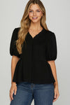 Black Ruffled Neck Top