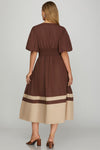 Brown Colorblock Midi Dress