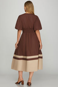 Brown Colorblock Midi Dress