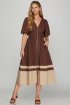 Brown Colorblock Midi Dress