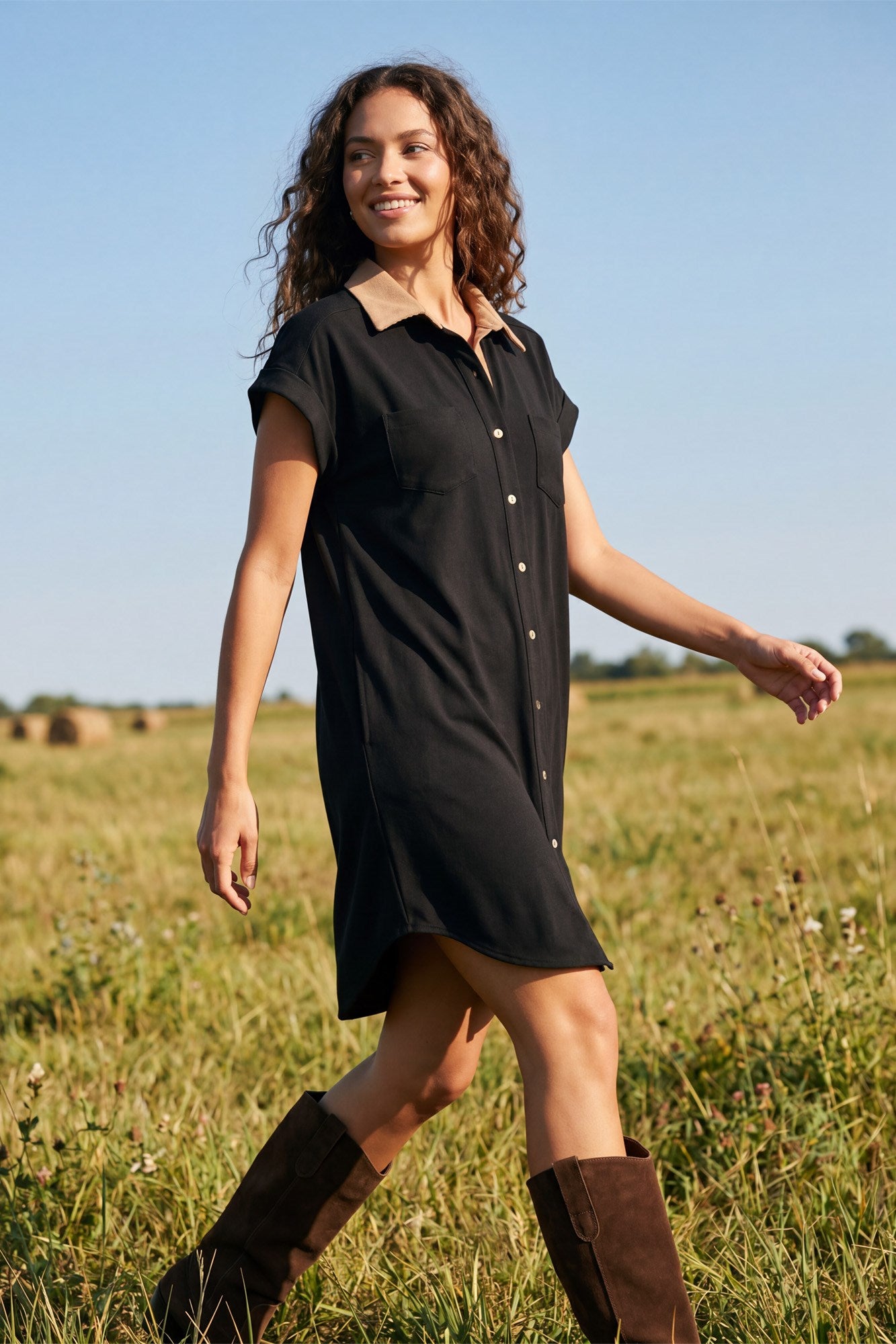 Black Twill Suede Dress