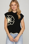 Black Floral Scallop Hem