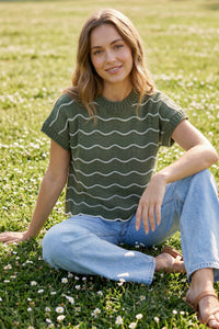Olive Scallop & Stripe Sweater