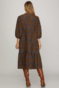 Brown Floral Tiered Midi