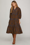 Brown Floral Tiered Midi