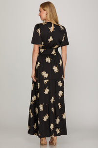 Black Floral Satin Maxi