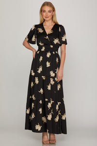 Black Floral Satin Maxi