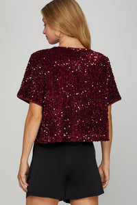 Wine Sequin Top