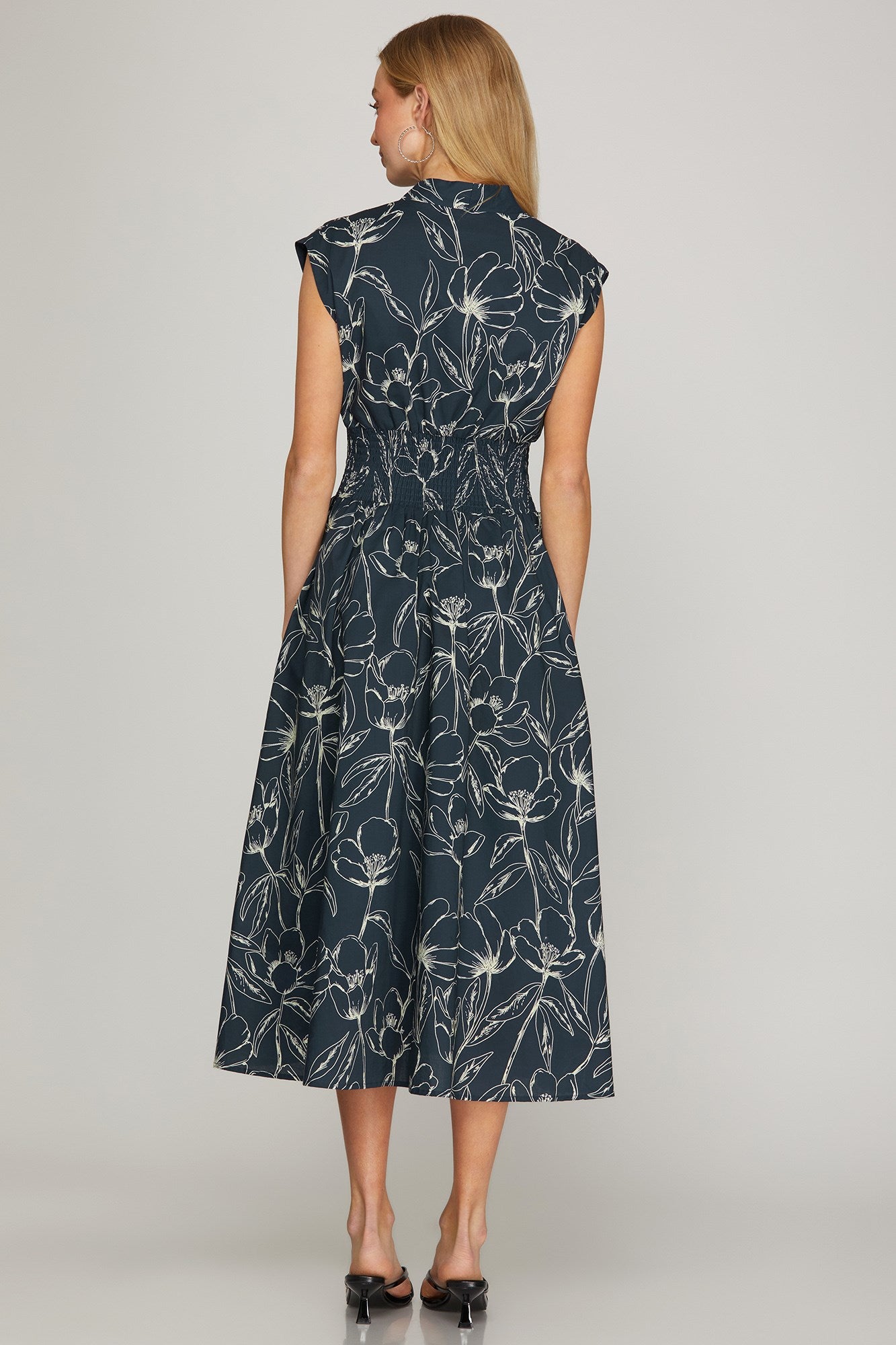 Navy Bloom Zip Midi