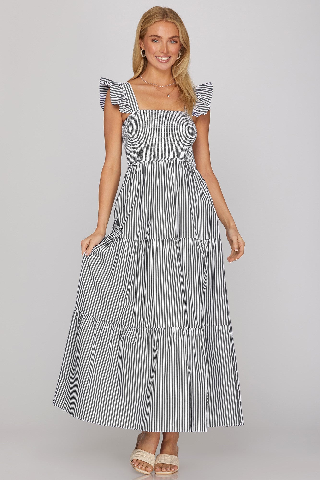 Navy Stripe Tiered Maxi