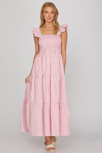 Pink Stripe Tiered Maxi