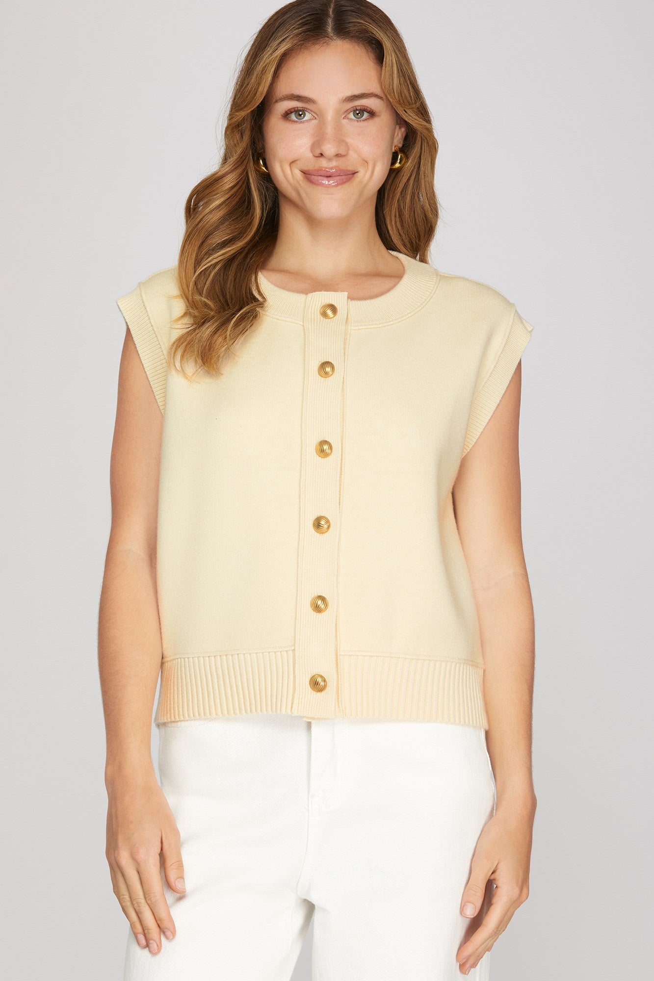 Cream Button-Front Vest