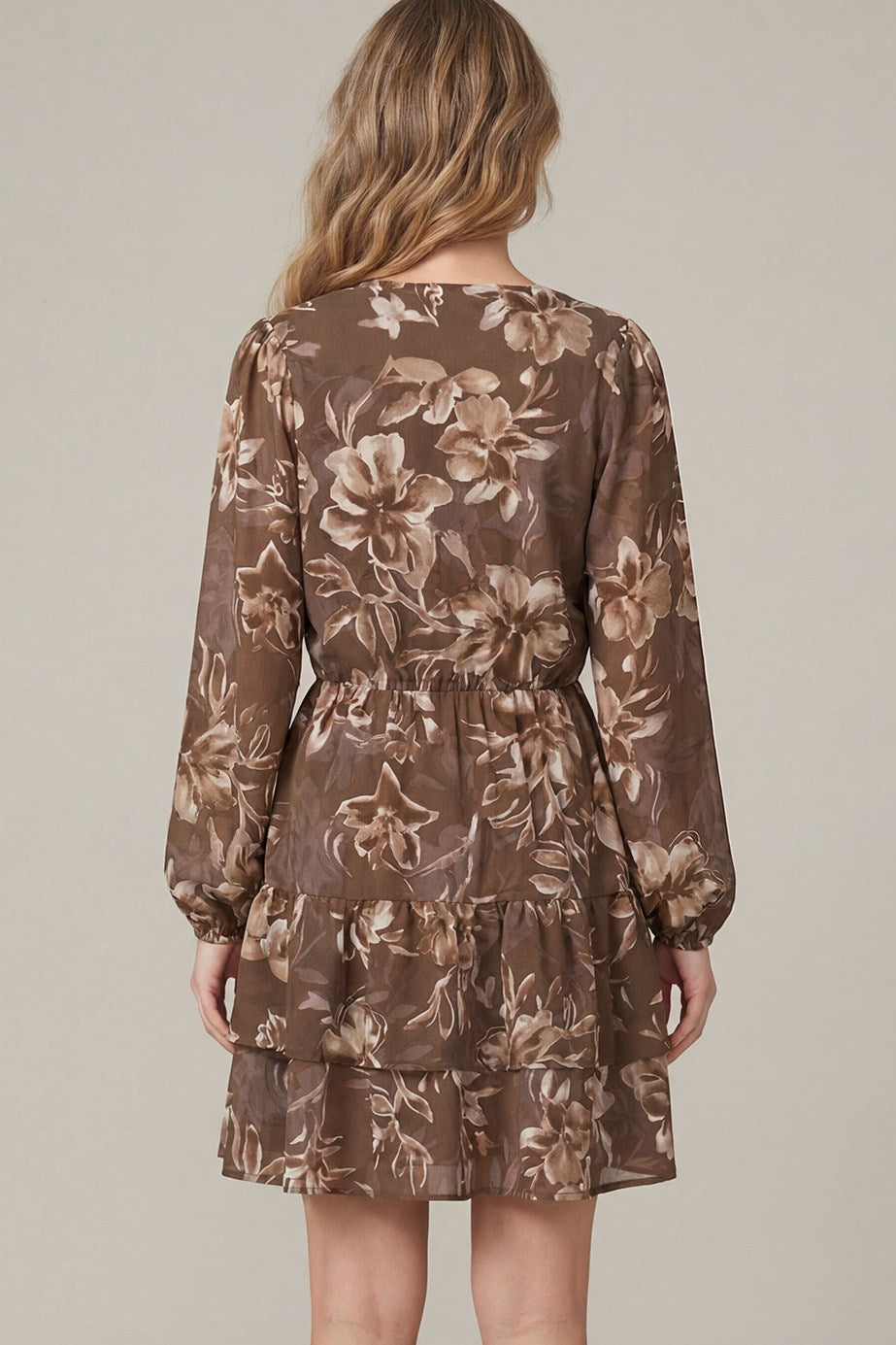 Mocha Floral Tiered Dress