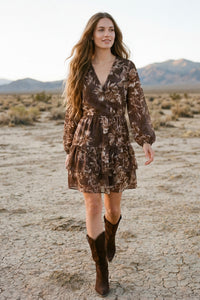 Mocha Floral Tiered Dress