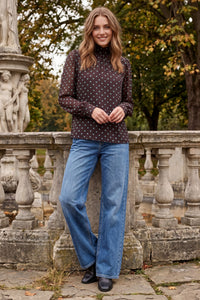 Brown & Blue Polka Dot Top