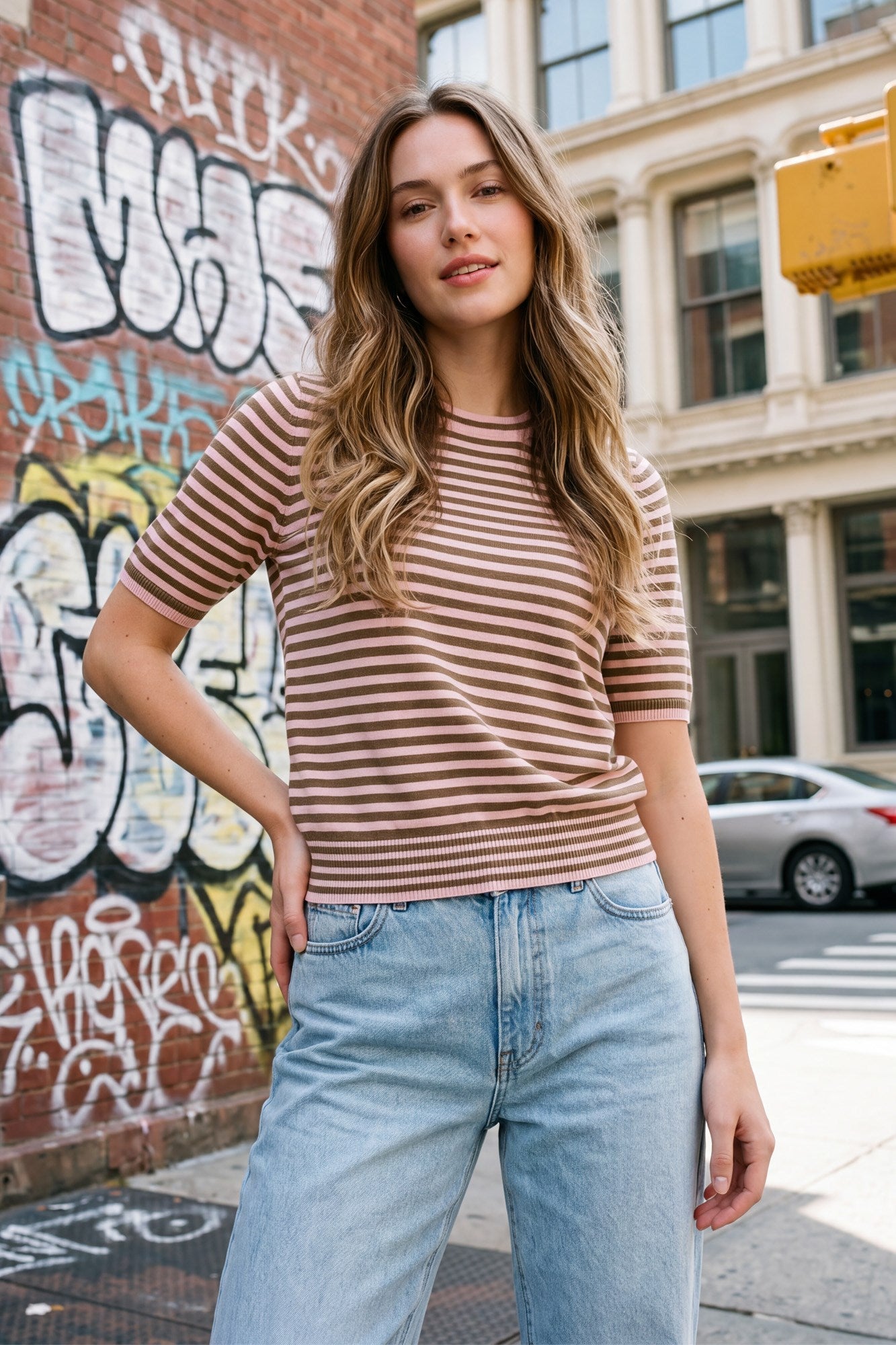 Pink & Mocha Stripe Sweater