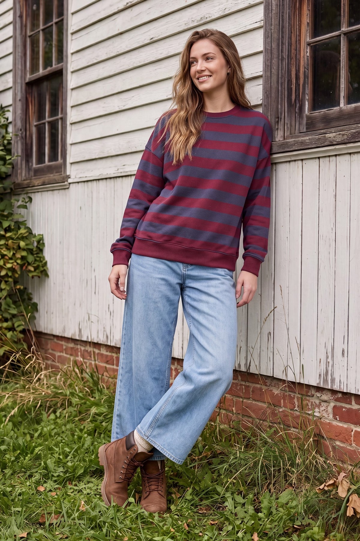 Wine & Charcoal Crew Pullover
