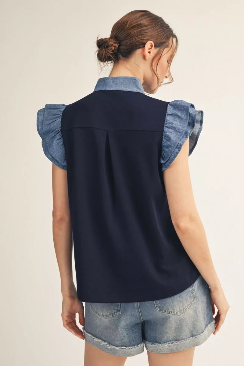 Navy & Denim Contrast Top