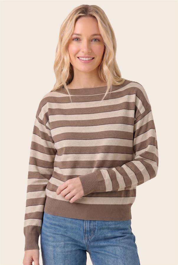 Taupe Stripe Boat Neck