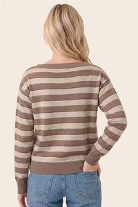 Taupe Stripe Boat Neck