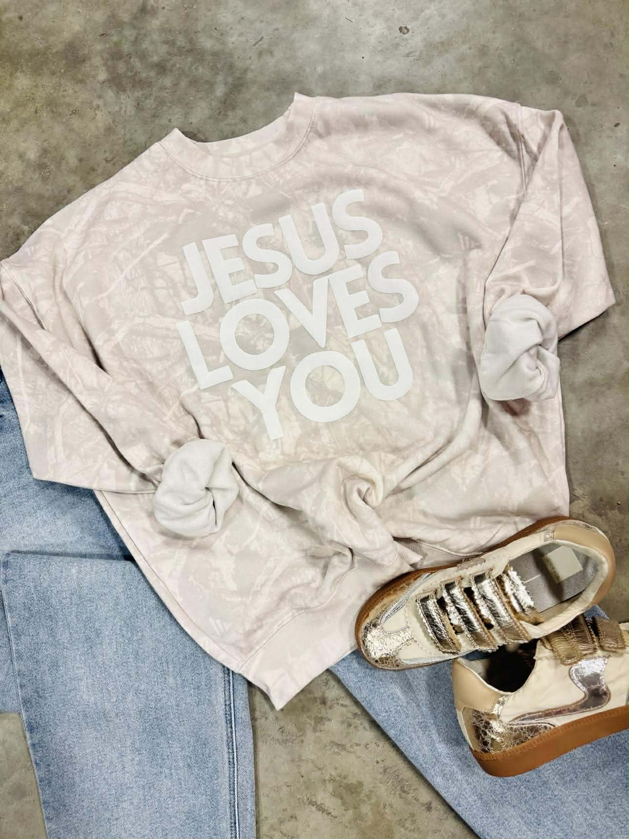 Beige Camo Jesus Loves You