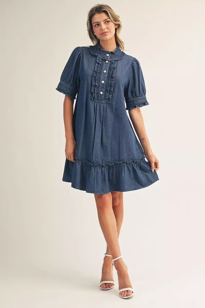 Denim Ruffle Detail Dress