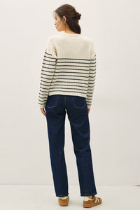 Cream Stripe Ribbed Sweater