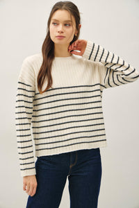 Cream Stripe Ribbed Sweater