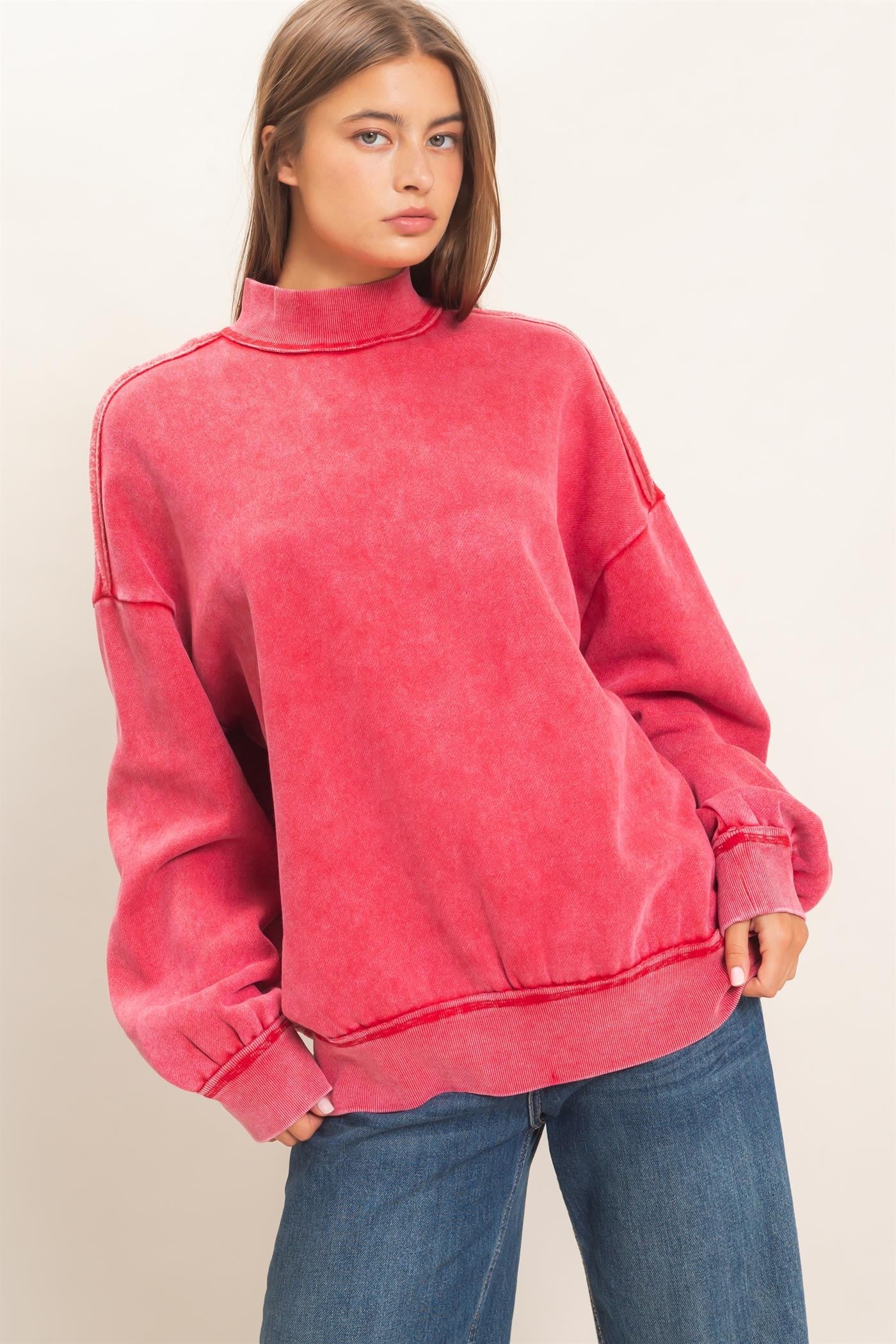 Acid Wash Mock Neck