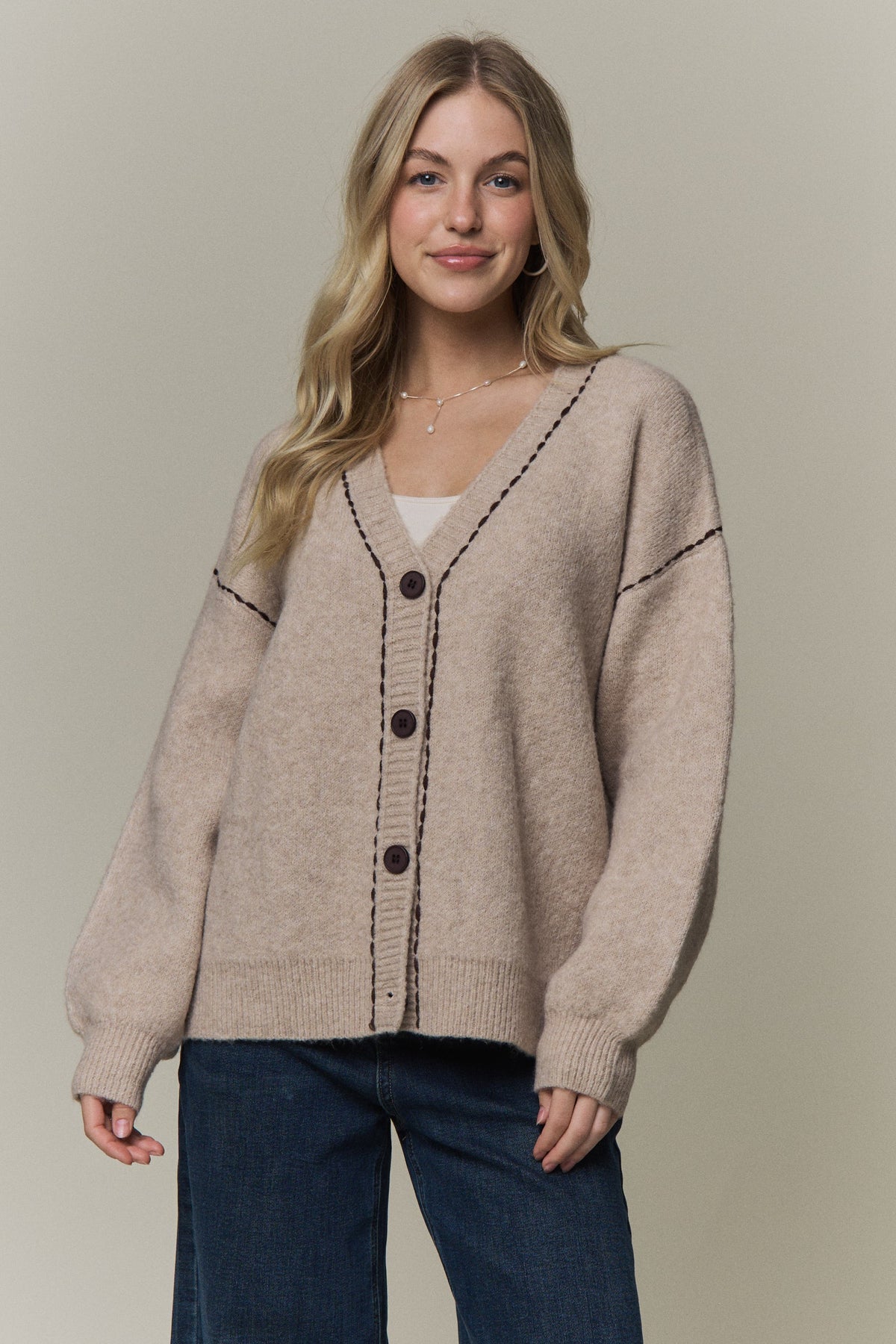 Taupe Whipstitch Cardigan