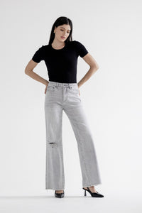 Grey Wide Leg Raw Hem