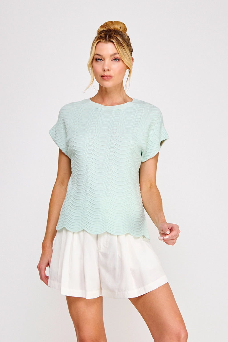 Light Aqua Scallop Sweater